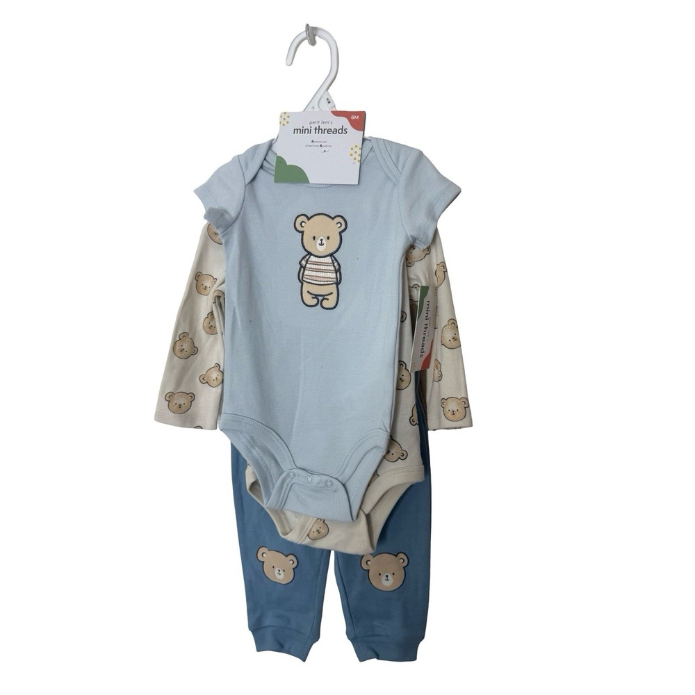 Petit lem's mini threads infant bodysuit pants set teddy bears new 6 months